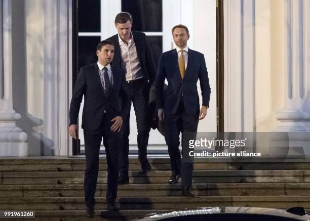 Christian Lindner, leader of the Free Democratic Party of Germany , leaves the Bellevue Palace after a meeting with German President Frank-Walter...