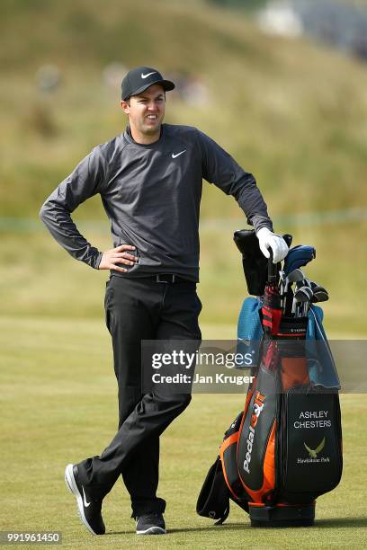 Ashley Chesters of England prepares to play his second shot on the 10th hole during day one of the Dubai Duty Free Irish Open at Ballyliffin Golf...