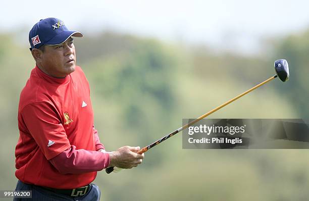 Boonchu Ruangkit of Thailand in action during the second round of the Handa Senior Masters presented by the Stapleford Forum played at Stapleford...