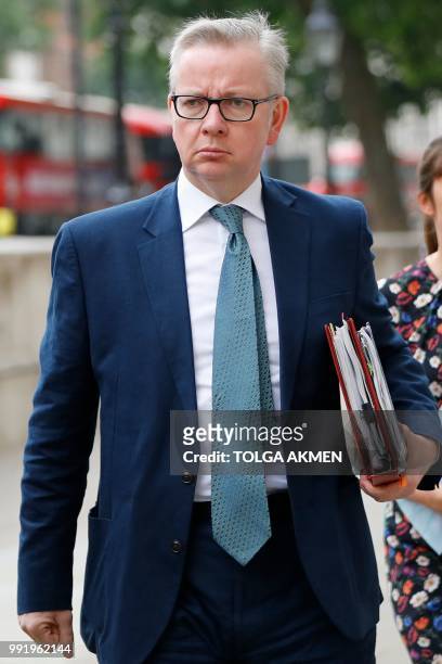 Britain's Environment, Food and Rural Affairs Secretary Michael Gove arrives at the Cabinet Office on Whitehall in central London on July 5, 2018. -...