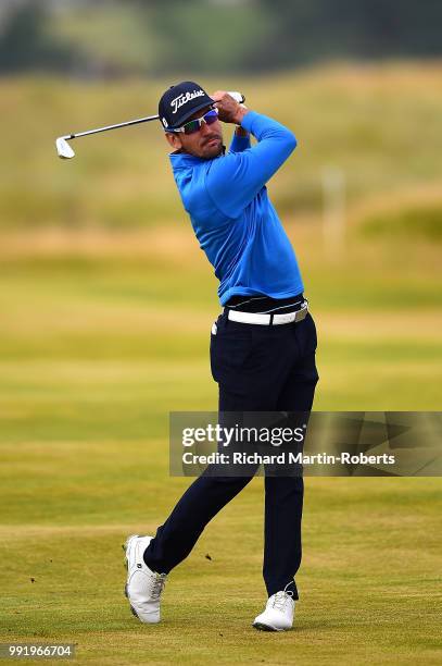 Rafa Cabrera Bello of Spain plays his second shot on the 10th hole during day one of the Dubai Duty Free Irish Open at Ballyliffin Golf Club on July...