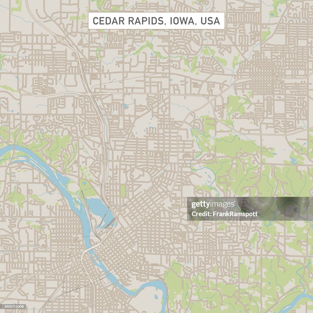 Cedar Rapids Iowa US City Street Map