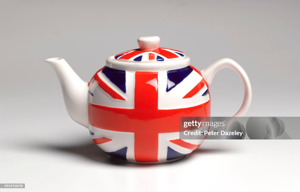 Union jack teapot close up