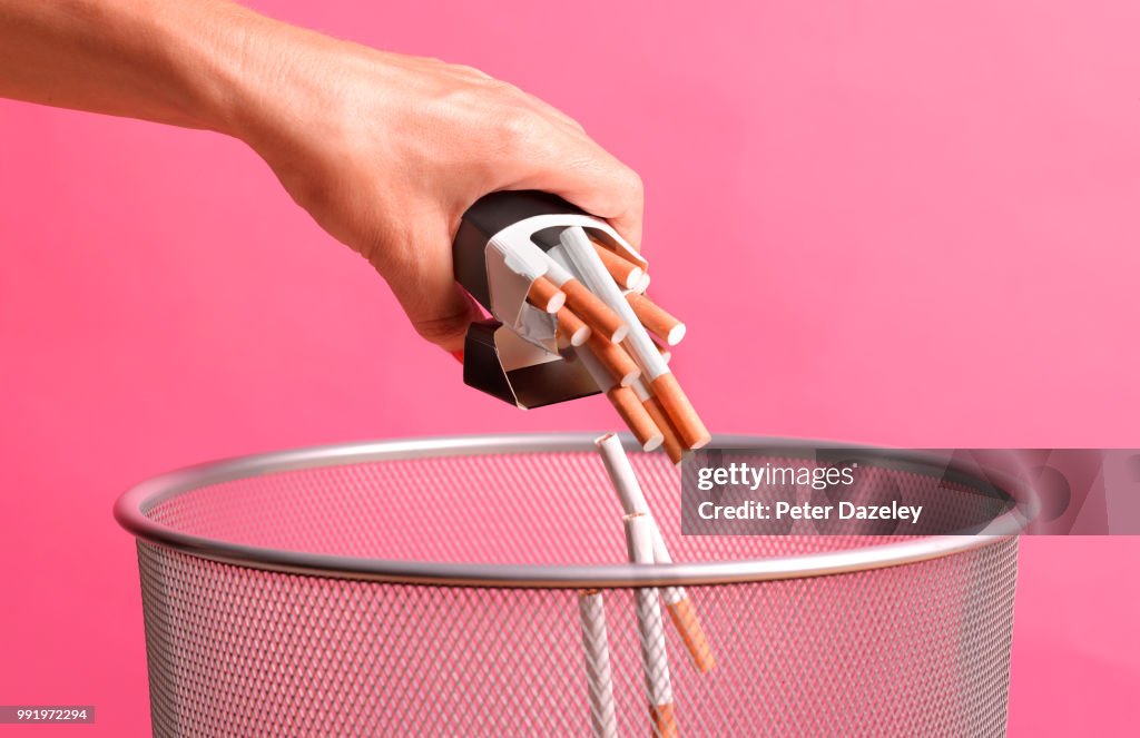 Woman giving up smoking through illness