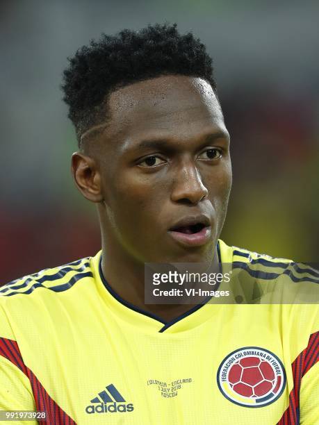 Yerry Mina of Colombia during the 2018 FIFA World Cup Russia round of 16 match between Columbia and England at the Spartak stadium on July 03, 2018...