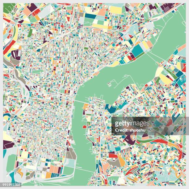 farbe-kunst-karte von philadelphia city - philadelphia pennsylvania map stock-grafiken, -clipart, -cartoons und -symbole
