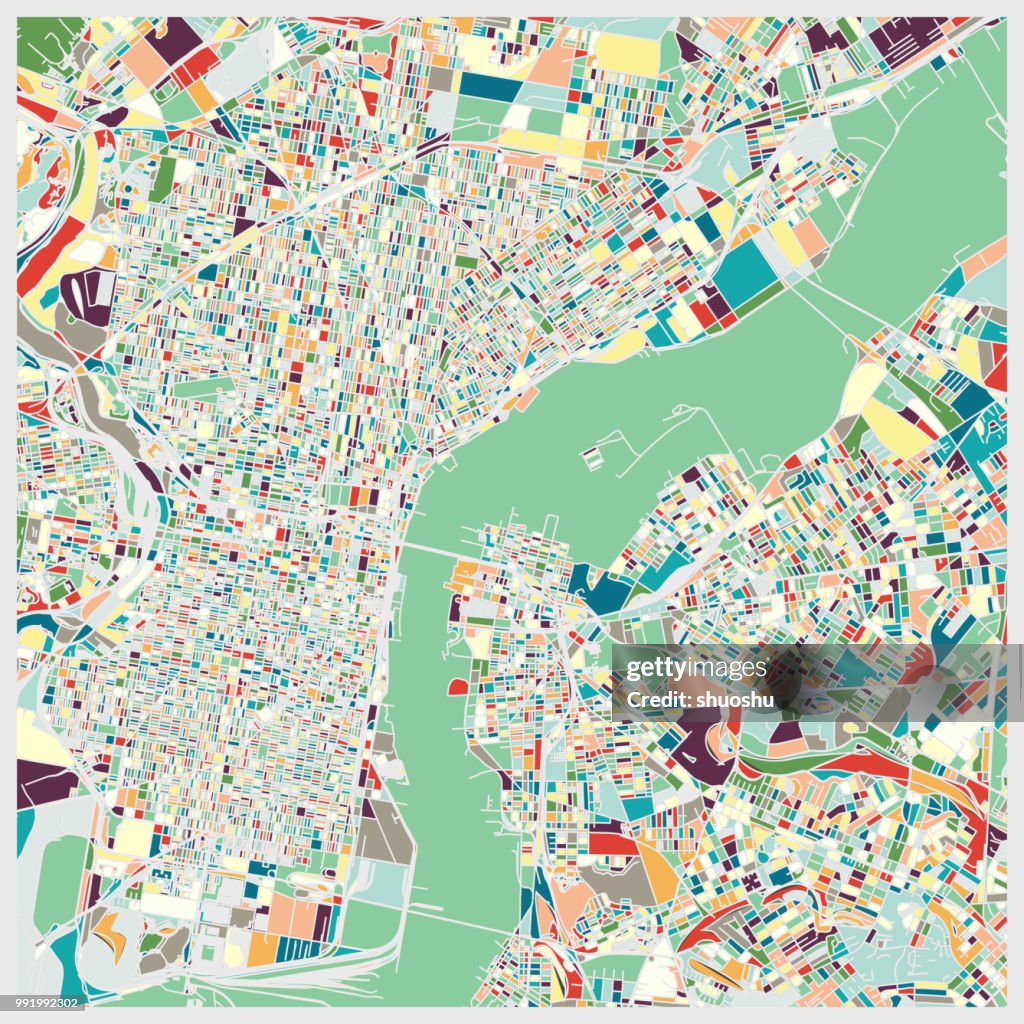 Color art map of Philadelphia city