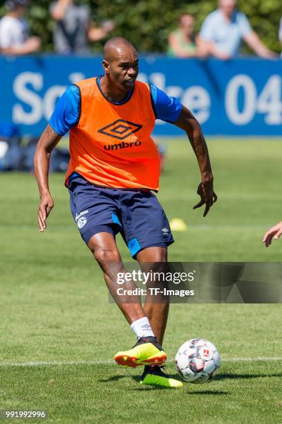 Naldo of Schalke controls the ball during a training session at the FC Schalke 04 Training center on July 2, 2018 in Gelsenkirchen, Germany.