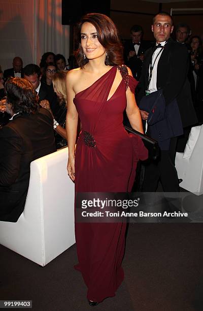 Actress Salma Hayek attends the Opening Night Dinner at the Hotel Majestic during the 63rd Annual International Cannes Film Festival on May 12, 2010...