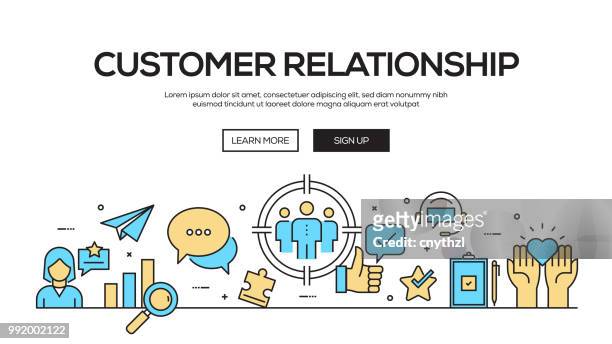 customer relationship flat line web banner design - customer relationship icon stock illustrations