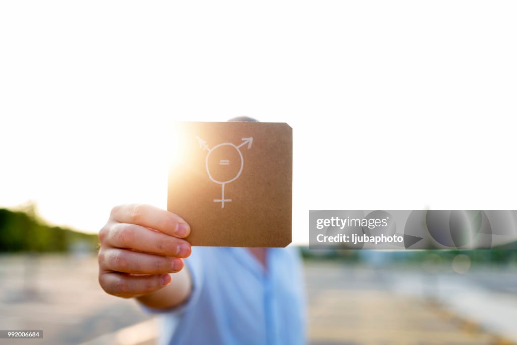 Transgender symbol on piece of paper