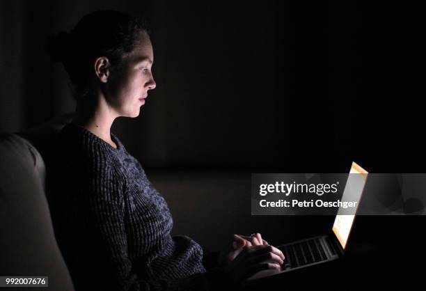 842 Using Computer In The Dark Stock Photos, High-Res Pictures, and ...
