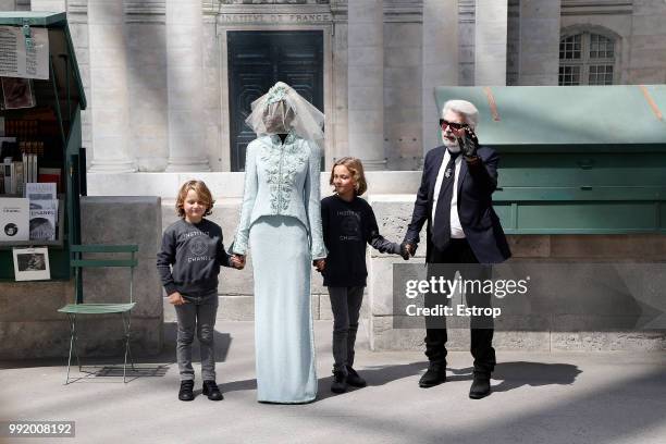 Fashion designer Karl Lagerfield during the Chanel Haute Couture Fall Winter 2018/2019 show as part of Paris Fashion Week on July 3, 2018 in Paris,...