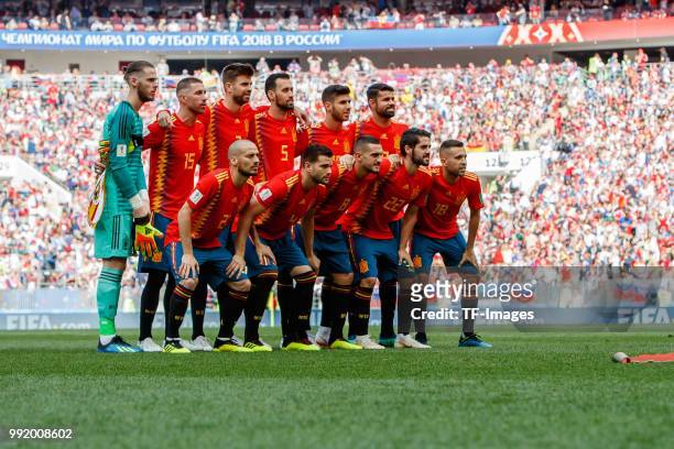 Goalkeeper David de Gea of Spain, Sergio Ramos of Spain, Gerard Pique of Spain, Marco Asnesio of Spain, Diego Costa of Spain, David Silva of Spain,...