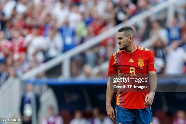 Koke of Spain looks on during the 2018 FIFA World Cup Russia match between Spain and Russia at Luzhniki Stadium on July 01, 2018 in Moscow, Russia.