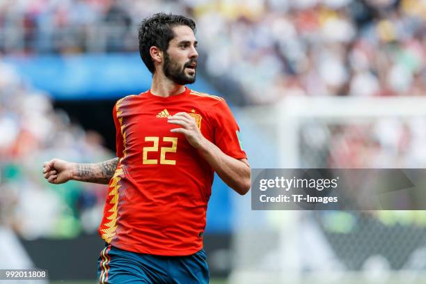 Isco of Spain looks on during the 2018 FIFA World Cup Russia match between Spain and Russia at Luzhniki Stadium on July 01, 2018 in Moscow, Russia.