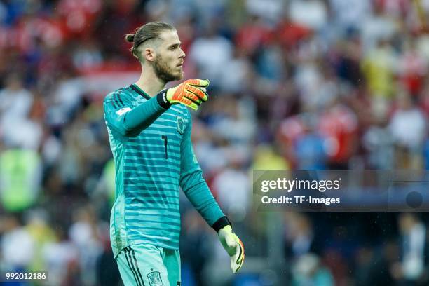 Goalkeeper David de Gea of Spain gestures during the 2018 FIFA World Cup Russia match between Spain and Russia at Luzhniki Stadium on July 01, 2018...