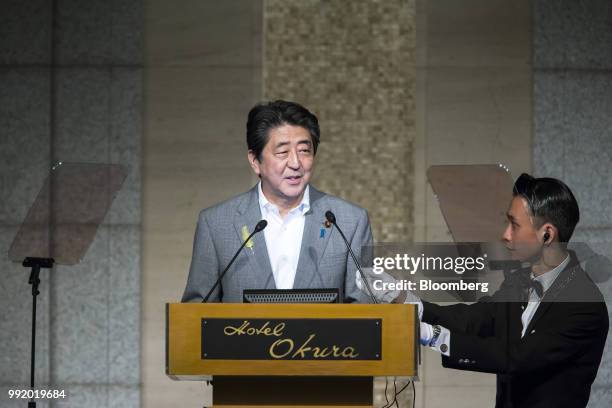 Shinzo Abe, Japan's prime minister, speaks at The Shared Values and Democracy in Asia symposium in Tokyo, Japan, on Thursday, July 5, 2018. If Abe...