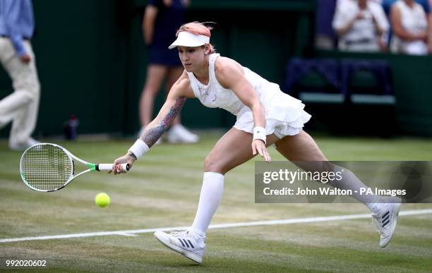 Bethanie Mattek-Sands in action on day four of the Wimbledon Championships at the All England Lawn Tennis and Croquet Club, Wimbledon.