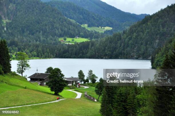 wanderweg am hintersteiner see - wanderweg stockfoto's en -beelden