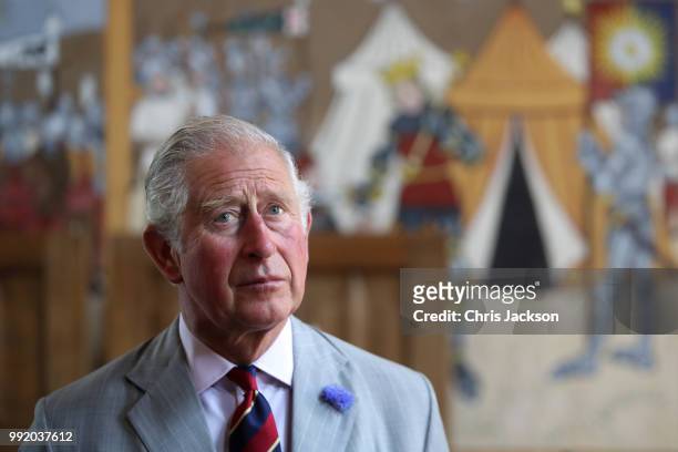 Prince Charles, Prince of Wales visits Tretower Court on July 5, 2018 in Crickhowell, Wales.