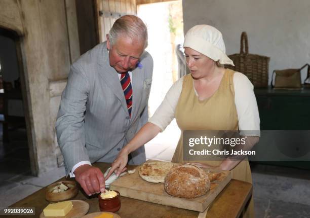 Prince Charles, Prince of Wales visits Tretower Court on July 5, 2018 in Crickhowell, Wales.