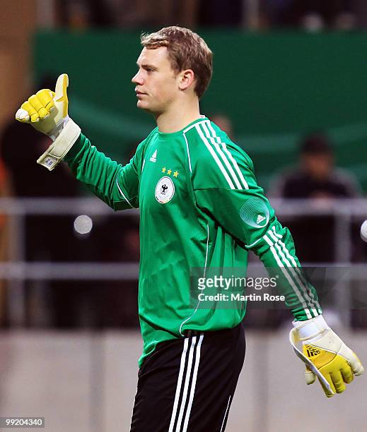 Manuel Neuer, goalkeeper of Germany reacts during the international friendly match between Germany and Malta at Tivoli stadium on May 13, 2010 in...