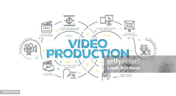 ilustraciones, imágenes clip art, dibujos animados e iconos de stock de diseño plano moderno de producción de vídeo - film industry