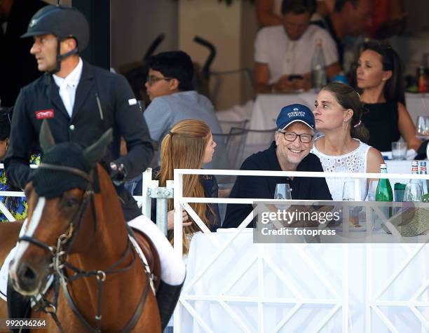 Bill Gates, Melinda Gates and Jennifer Gates attend Global Champions Tour of Monaco at Port de Hercule on June 30, 2018 in Monte-Carlo, Monaco.