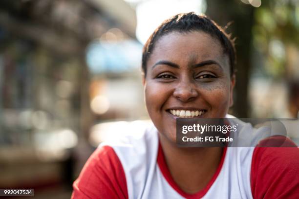 close-up of brazilian afro woman portrait - afro caribbean people stock pictures, royalty-free photos & images