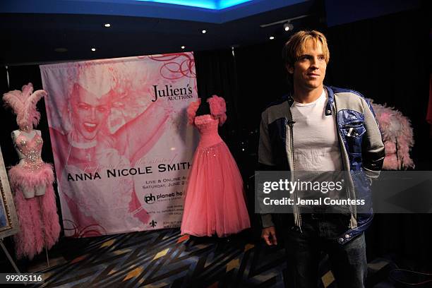 Larry Birkhead, former partner of actress Anna Nicole Smith poses in front of personal affects and other items that belonged to Anna Nicole Smith...