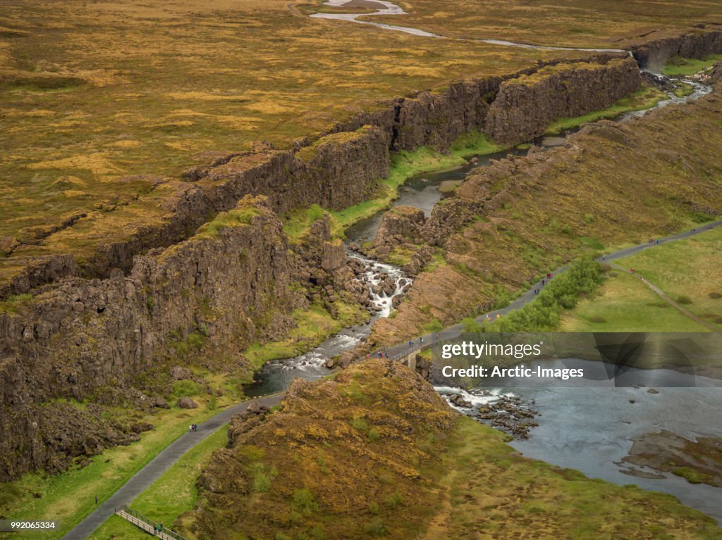 Almannagja Fault Line , Oxara river, Thingvellir, Iceland
