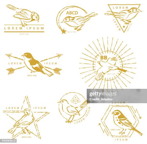 golden birds labels - sparrow stock illustrations