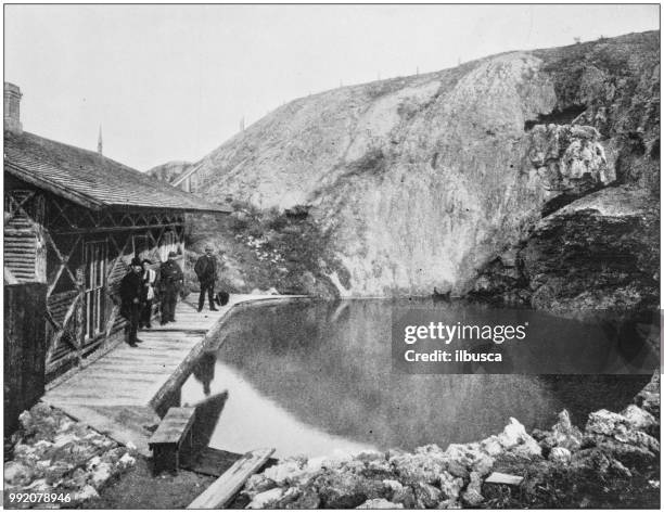 antique photograph of america's famous landscapes: pool at banff hot springs, british america - banff springs stock illustrations