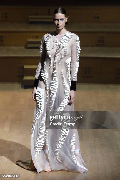 Model walks the runway during the Stephane Rolland Haute Couture Fall Winter 2018/2019 show as part of Paris Fashion Week on July 3, 2018 in Paris,...