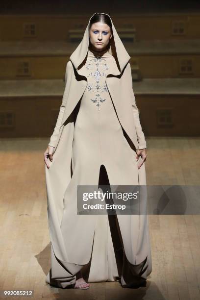 Model walks the runway during the Stephane Rolland Haute Couture Fall Winter 2018/2019 show as part of Paris Fashion Week on July 3, 2018 in Paris,...