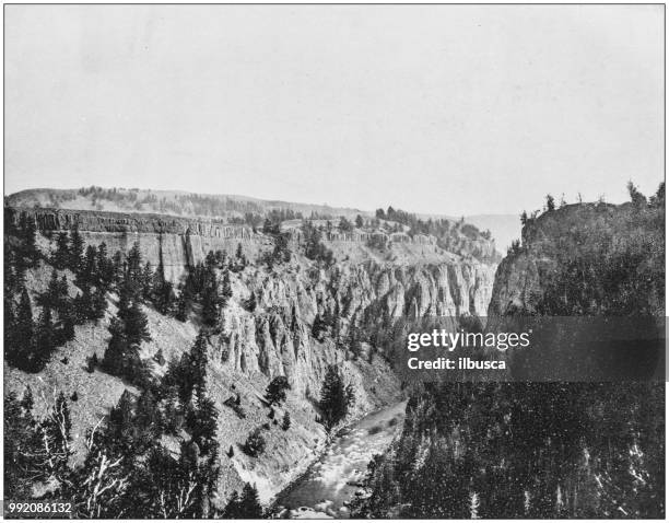 antikes foto des berühmten landschaften amerikas: basalt canyon yellowstone - basalt stock-grafiken, -clipart, -cartoons und -symbole