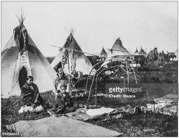 antique photograph of america's famous landscapes: sioux indians, dakota - family in the park stock illustrations