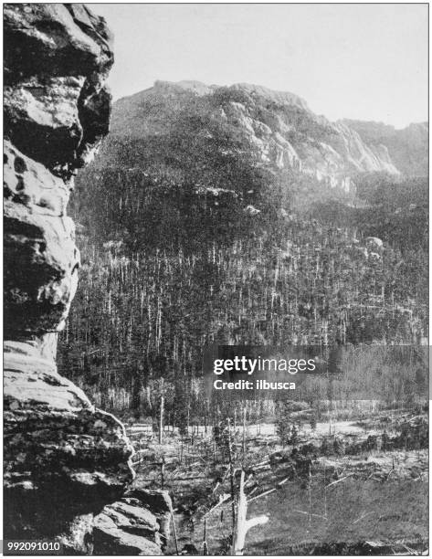 antique photograph of america's famous landscapes: harney's peak, black hills - harney county stock illustrations