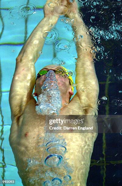 Stephen Berting of Australia in action during the men's 50 metre Backstroke at the Telstra Swimming Grand Prix at Chandler Aquatic Centre in...