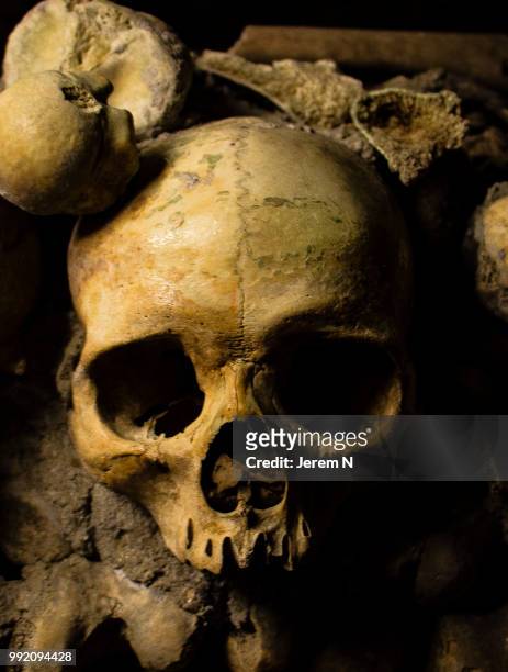 le royaume des morts, catacombes de paris - catacombes paris imagens e fotografias de stock