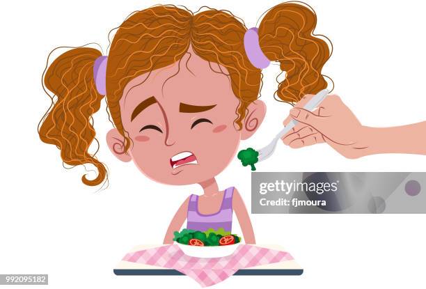 girl who does not like to eat vegetables - deer corn stock illustrations