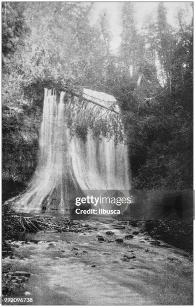 antique photograph of america's famous landscapes: miner's falls, lake superior - lake superior fall stock illustrations