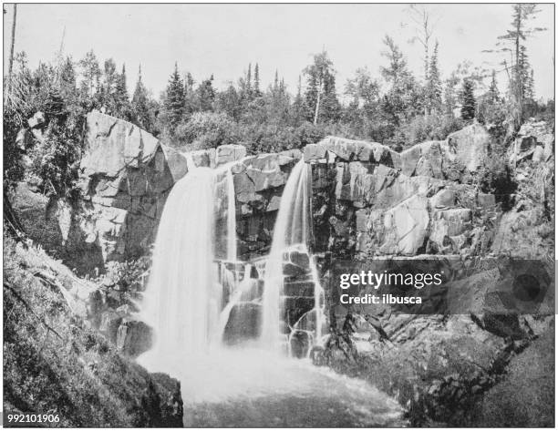 antique photograph of america's famous landscapes: pigeon river falls, lake superior - north carolina waterfall stock illustrations