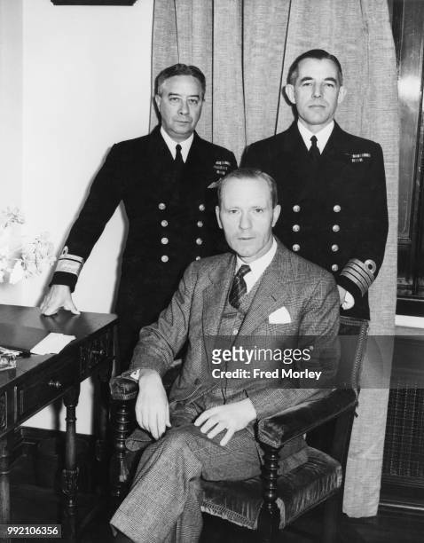 From left to right, Admiral Percy Walker Nelles of the Royal Canadian Navy, Chief of Naval Staff, Angus Lewis Macdonald , Canadian Minister of Naval...