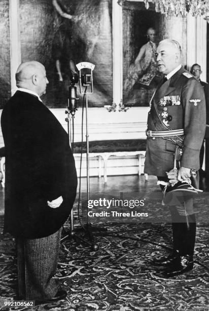 German diplomat Konstantin von Neurath , Protector of Bohemia and Moravia, meets Rudolf Beran , President of the Czech Council, during the German...