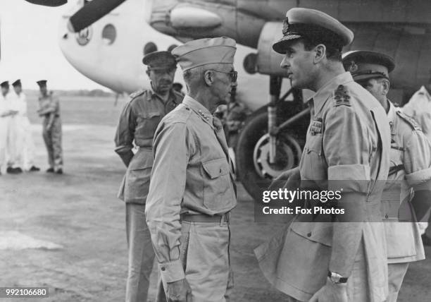 General Joseph Stilwell of the US Army, Commander of the US and Chinese Forces in Northern Burma, talks to Admiral Lord Louis Mountbatten of the...