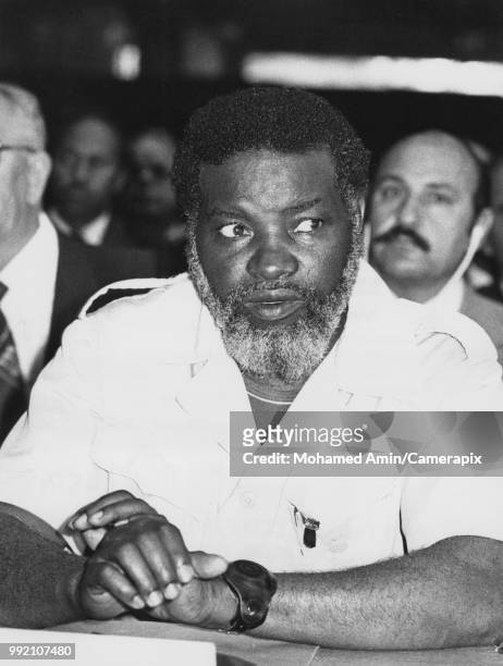 Namibian politician Sam Nujoma, president of the South West Africa People's Organisation , circa 1975.