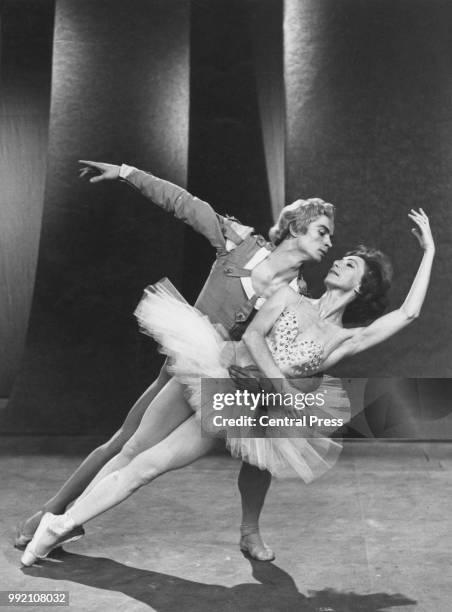 Ballet dancers Rosella Hightower and Rudolf Nureyev rehearse for their appearance on the BBC television programme 'Music In Camera' that evening,...