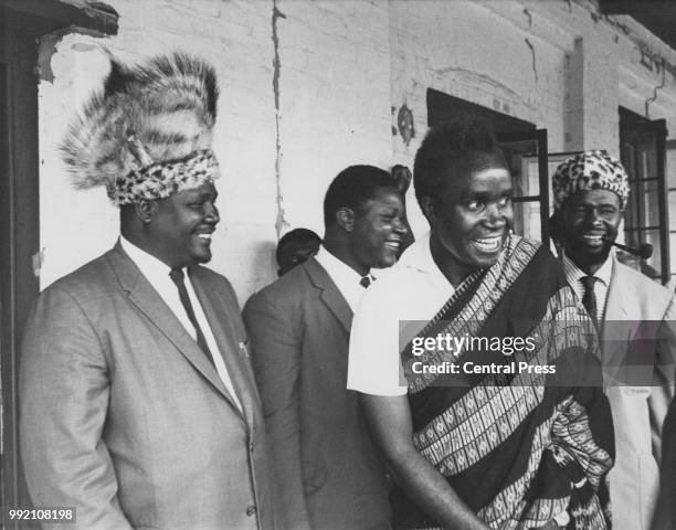 Kenneth Kaunda, leader of the Northern Rhodesian African Nation Congress, and Joshua Nkomo , leader of the banned ZAPU party of Southern Rhodesia,...